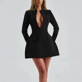 Crimson - Black Deep V A-line Mini Dress